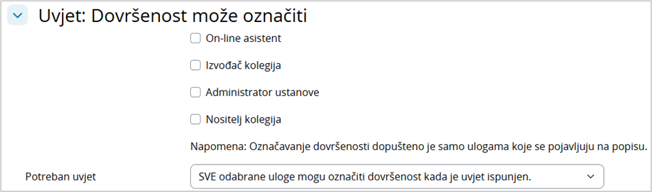 Postavke dovršenosti e-kolegija