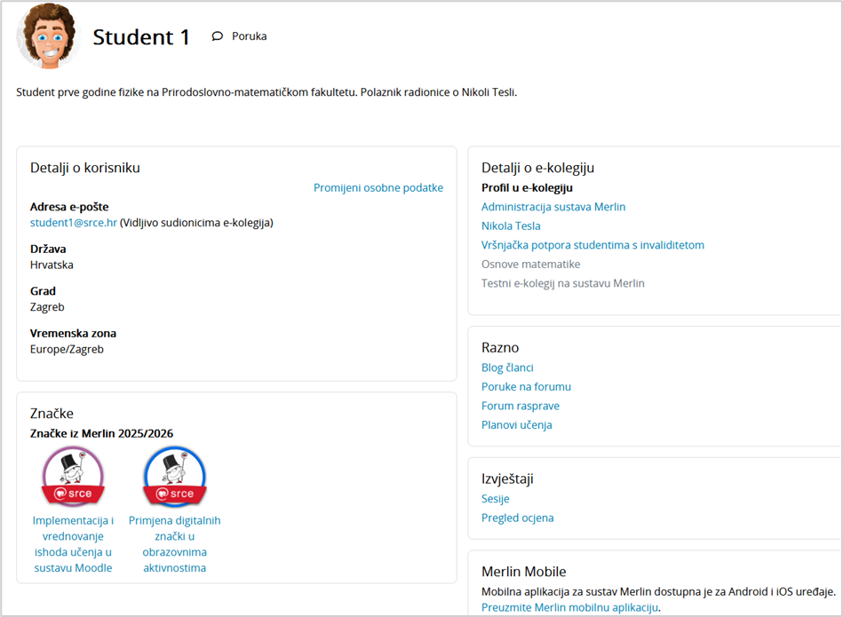 Prikaz značke u korisničkome profilu