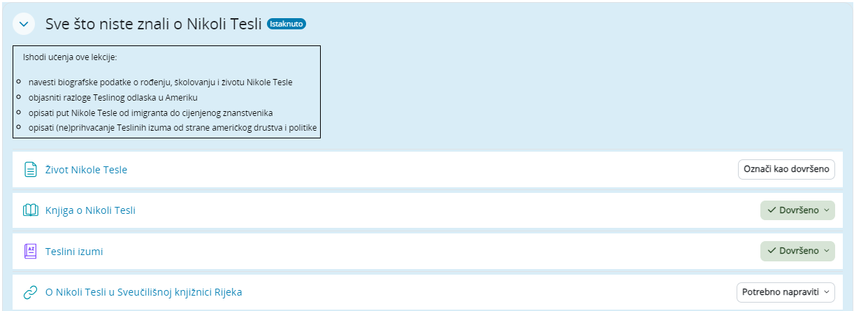 Prikaz istaknute teme u e-kolegiju