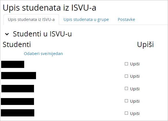 Kartica upis studenata iu ISVU-a