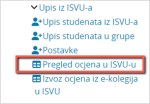 Poveznica za pristup pregledu ocjena u ISVU-u