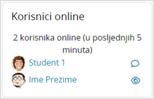 Blok Korisnici online unutar e-kolegija